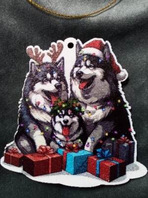 Husky Dog Ornament Wood  Huskies Family for Christmas Tree Festive Gift NEW