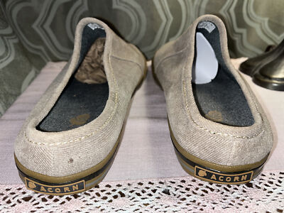 Acorn Brown/Gray Canvas Casual Slides Mules Slip-On Shoes  display picture 1