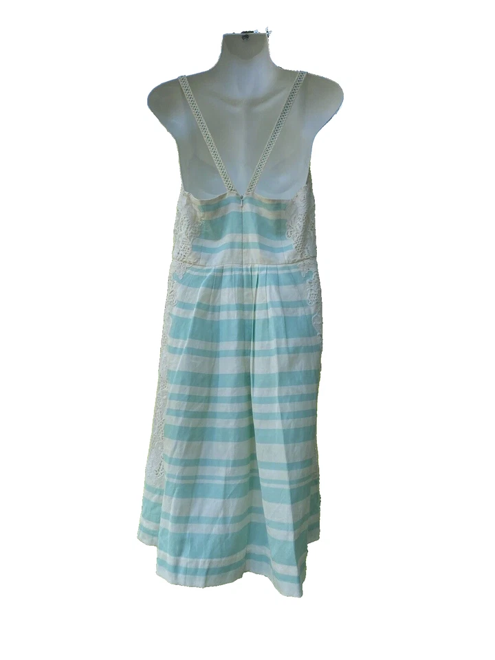 Vestido Moulinette Soeurs Anthropologie Azul y Blanco con Encaje 10P Foto 3 de 4