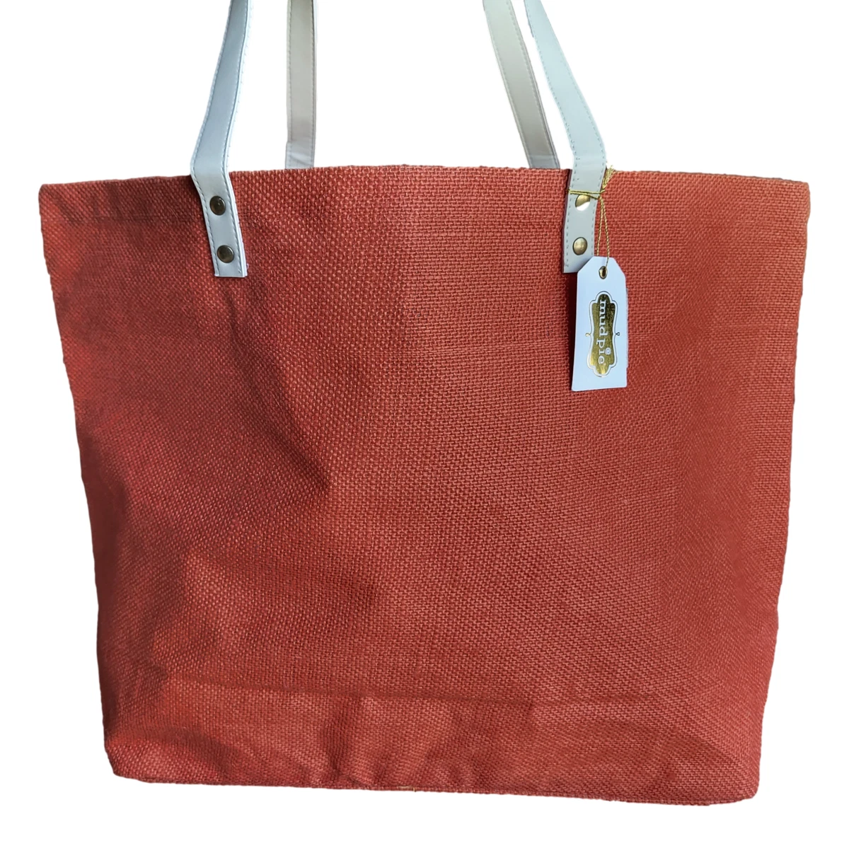 Jute tote bag top with leather handles