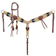 Sand  Sky Tan Turquoise Burgundy Mohair One Ear Headstall  Breast Collar Set