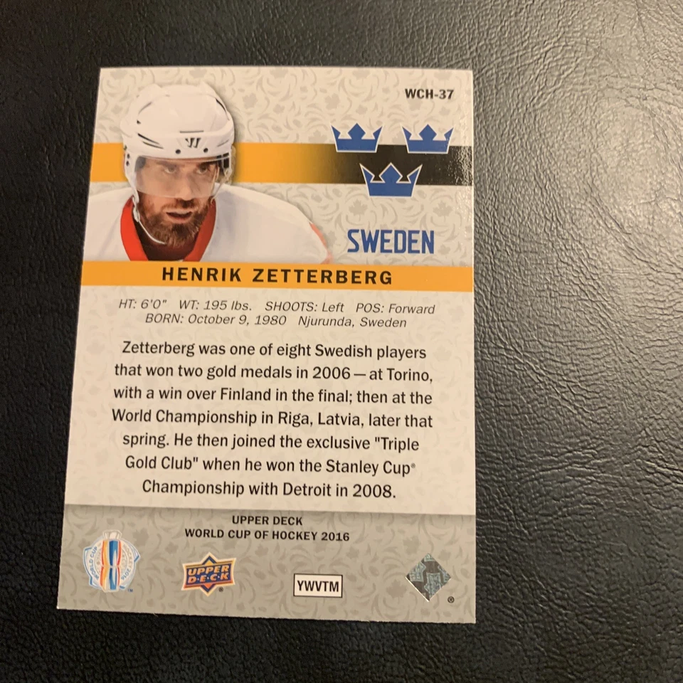 WCH/37 Henrik Zetterberg Sweden 2016 upper deck World Cup OK,37b - Image 2 of 2