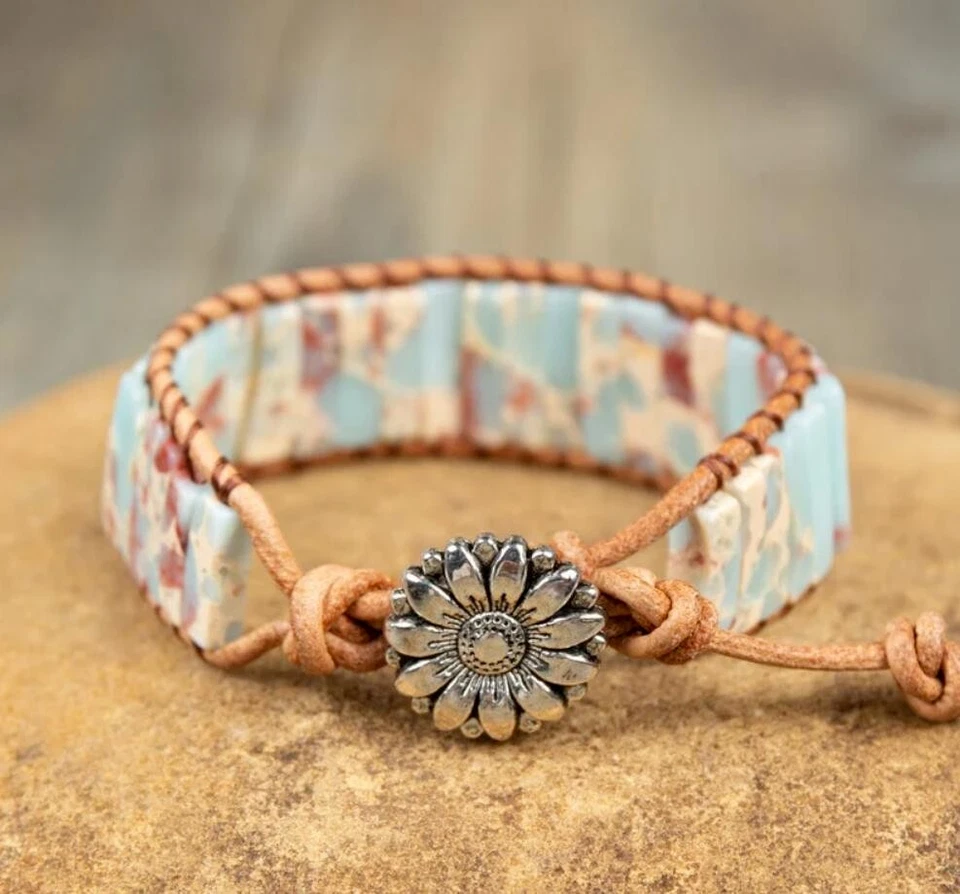 Pulsera mujer Reiki Boho curativa piedras preciosas naturales ópalo africano regalo hecha a mano Foto 2 de 4