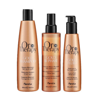 FANOLA Kit Gold Therapy Gold shampoo 300ml + conditioner 200ml + Fluid 200ml