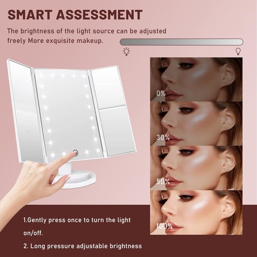 Tri-fold Makeup Mirror 22 LED Lights Magnification X2 X3 X10 Cosmetic Vanity 180 - Picture 6 of 7