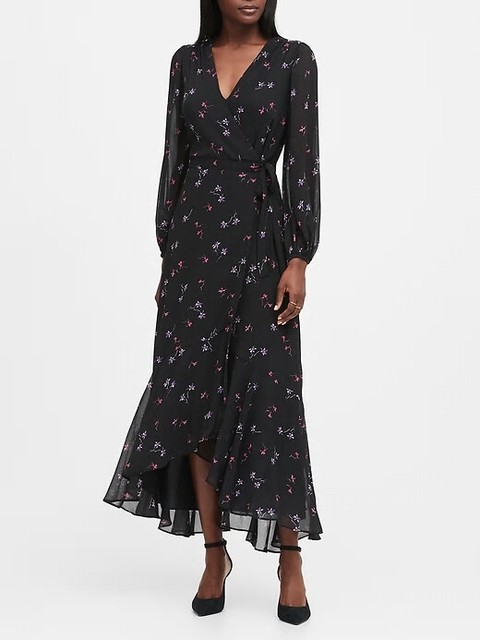 banana republic black floral dress