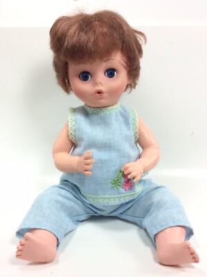 Vintage 1979 Eugene Doll Co. Doll Brunette Blue Eyes 16  Sleep Eyes Blue Outfit