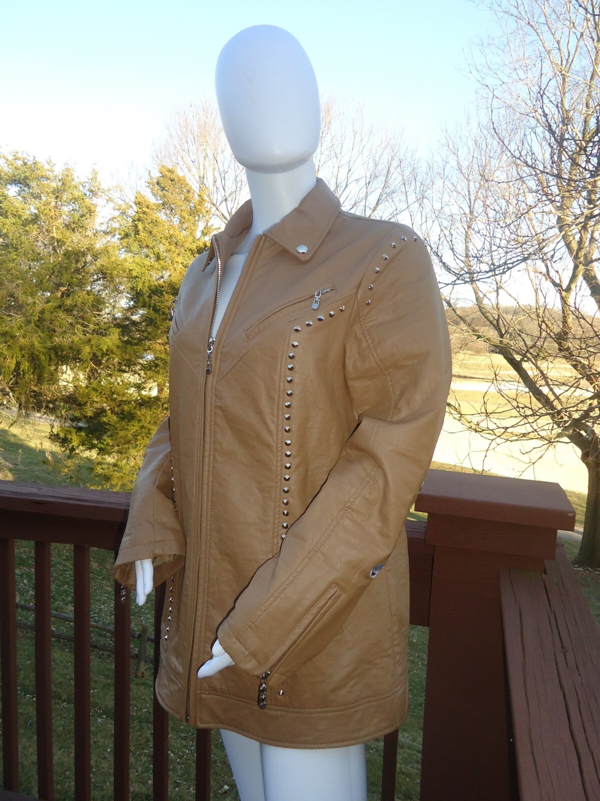 Ameri Mode Medium Brown Jacket Faux Leather Studd… - image 12