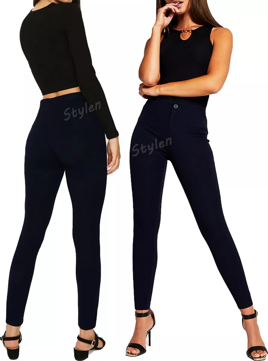 Navy slim top leg trousers womens