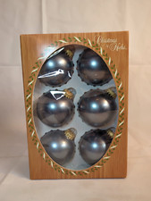 6 vintage Christmas By Krebs Glass Ornaments Steel Grey gray 118A