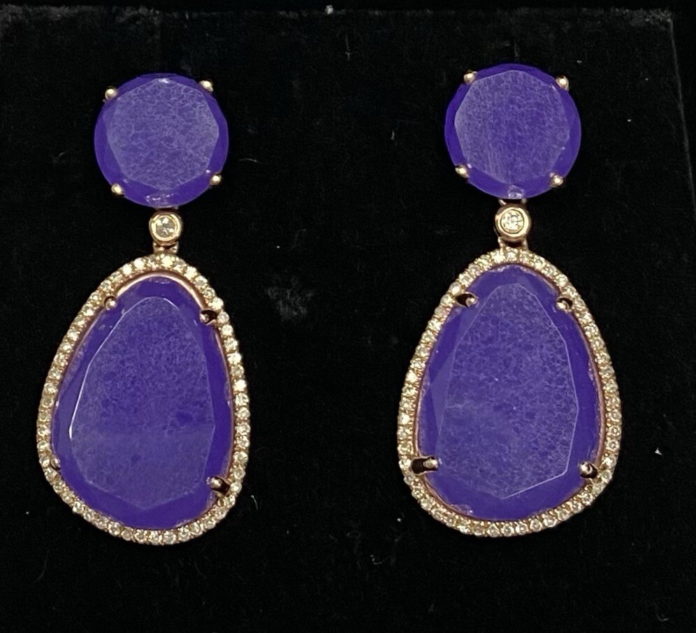 14k Solid Gold Extra Large Amethyst Diamonds Dang… - image 7