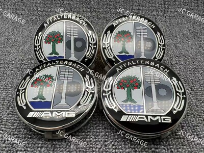 AMG GLOSS BLACK AFFALTERBACH 75MM WHEEL CENTER CAPS HUBCAPS FOR MERCEDES-BENZ
