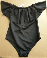 Women's Bodysuit Size 12 -Black-Frill/Layered/Off The Shoulder-Popper-NEW TAGGED