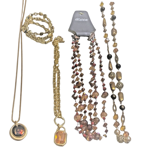 Costume Jewelry Lot Amber and Gold Colors Bracelet Earrings Necklaces