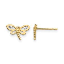 14k Yellow Gold CZ Dragonfly Childrens Stud Earrings