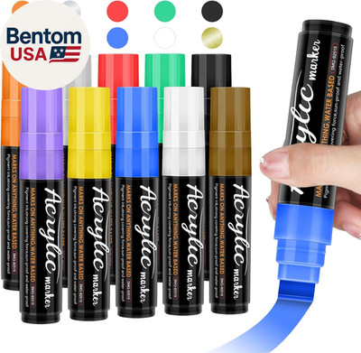 Acrylic Paint Markers, 10 Jumbo Colored Markers, 15Mm Jumbo Felt Tip, Waterproof