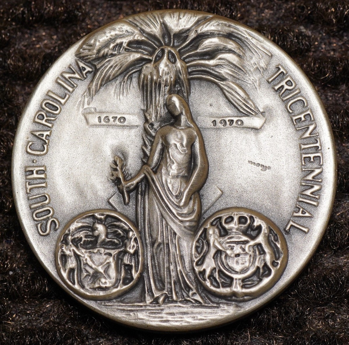 1670 1970 South Carolina Hi Relief Tricentennial 2oz 999 FINE