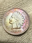 1909 Indian Head Penny Cent ~ Borderline Red & Blue Hue Lustrous AU++ Toned