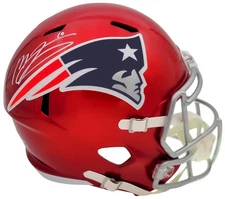Mac Jones Signed Patriots Flash Red Full Size Replica Speed Helmet Beckett