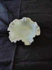 Vintage Fenton Mint Green Milk Glass Hobnail Ruffled Edge Bon Bon Candy Dish