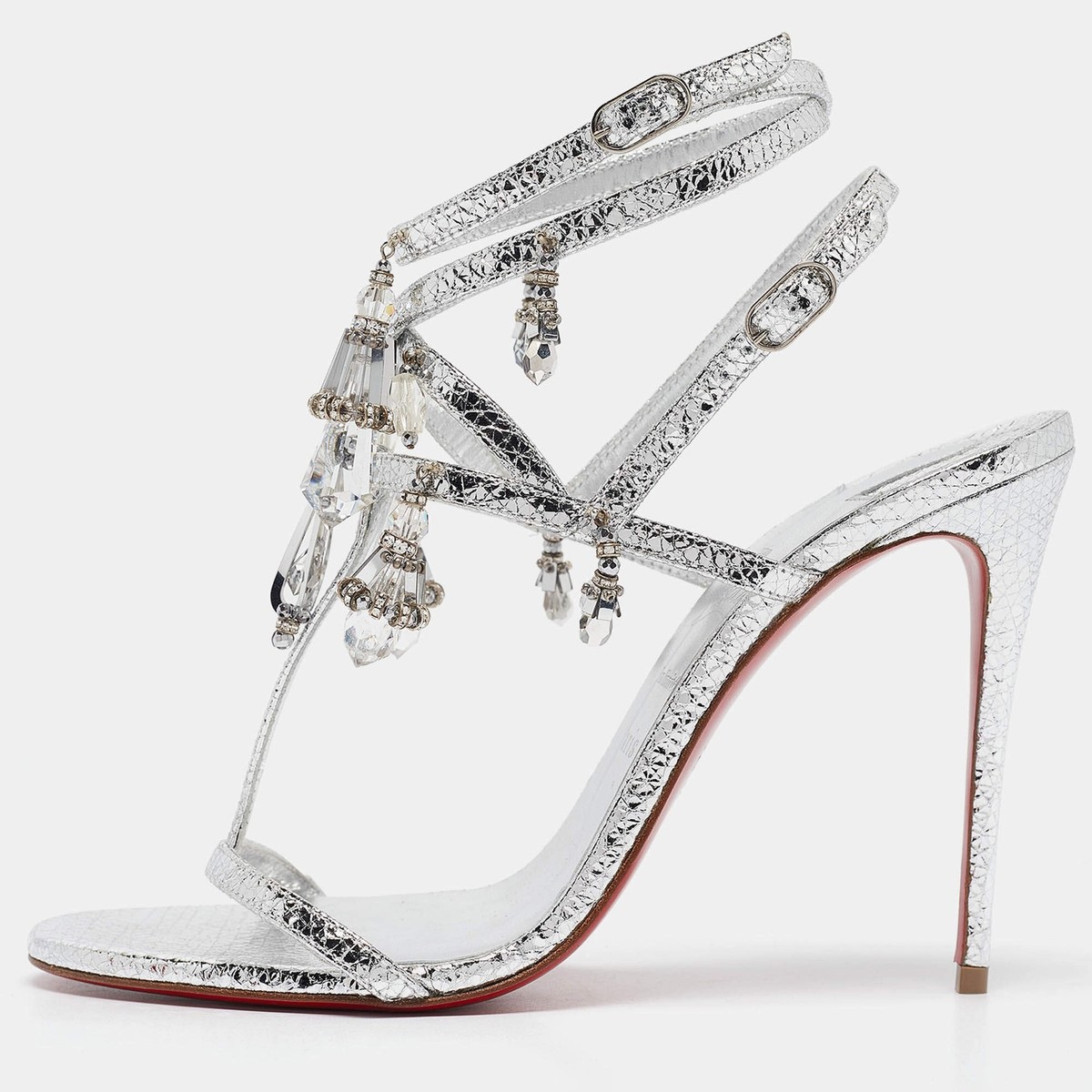 Christian Louboutin Silver Leather Bombina Pampila Ankle Strap