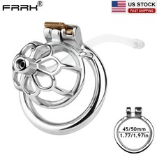 Male Stainless Steel Chastity Cage Negative Lockable Inverted Device Ring BDSM