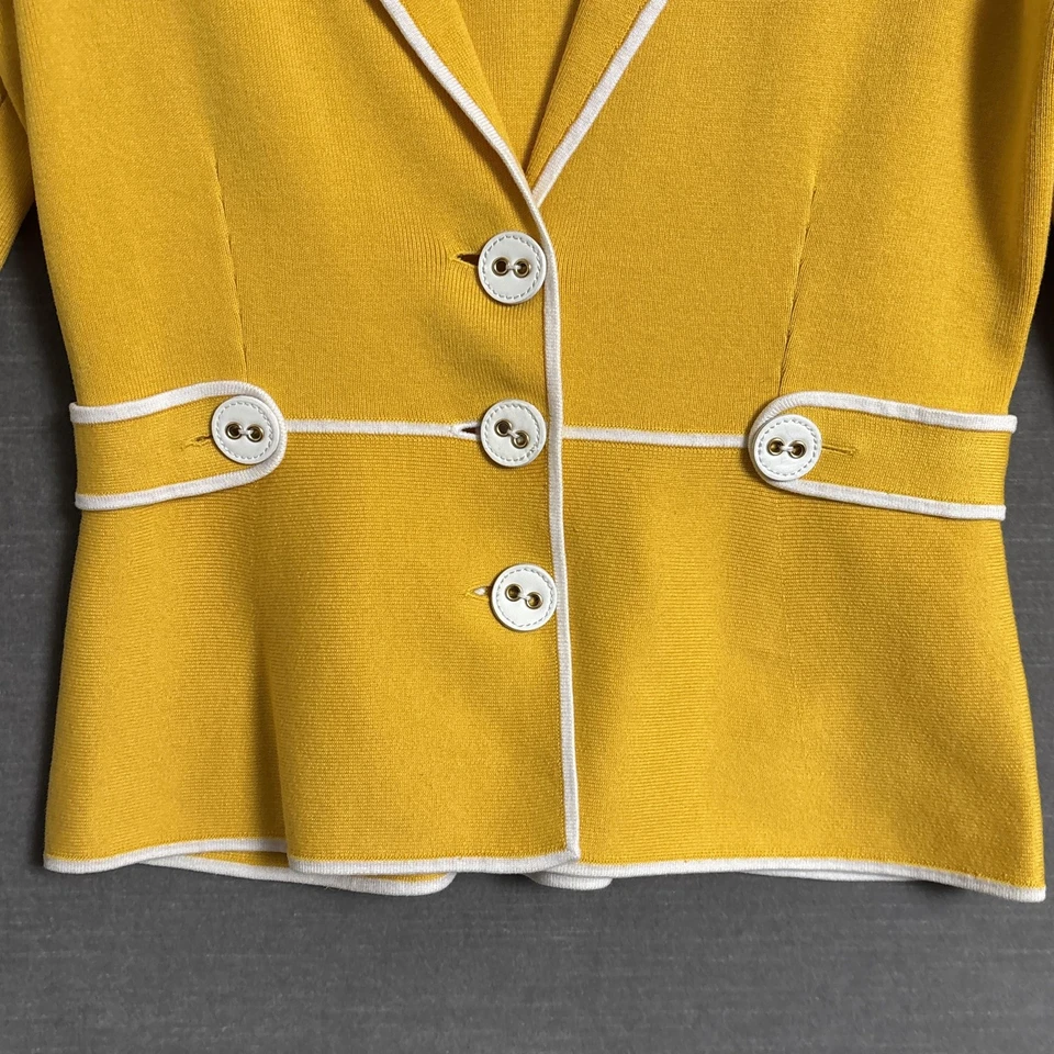 Jones NY Suéter Blazer Mediano Amarillo Blanco Tejido Chaqueta Cárdigan Carrera Colorido Foto 3 de 4