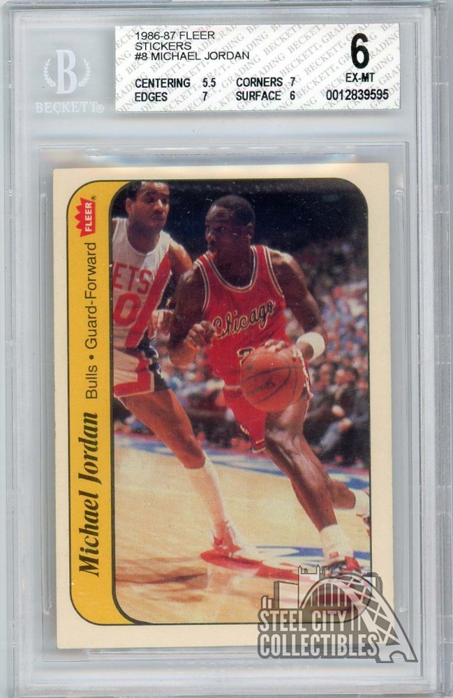 Michael Jordan 1986-87 Fleer Basketball Sticker Rookie Card #8 BGS 6