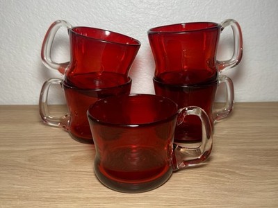 Hand Blown Ruby Glass Mug Set, Red Artisan Drinking Glasses