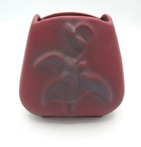 VTG Mulberry Van Briggle Embossed Leaf /flower Pottery Vase 4.5"W X 5" tall