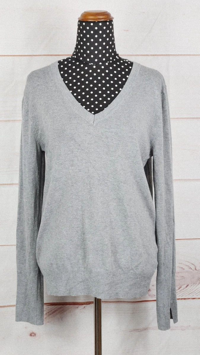 Zara V-Neck Knit Jumper Sz XL Light Grey Lightweight Long Sleeve Casual Pullover