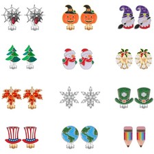 12 Pairs Hypoallergenic Holiday Clip on Earrings for Women Fall Halloween Christ