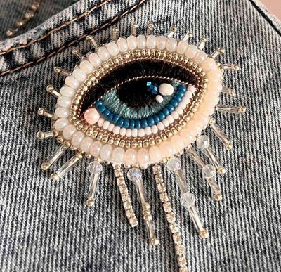 Blue Eye Brooch, Bead Kit DIY, Jewelry Making Ki, Handmade Brooch, Evil Eye pin