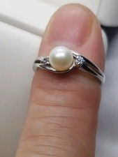 Vintage Sterling Silver Pearl CZ Ring - Size 7