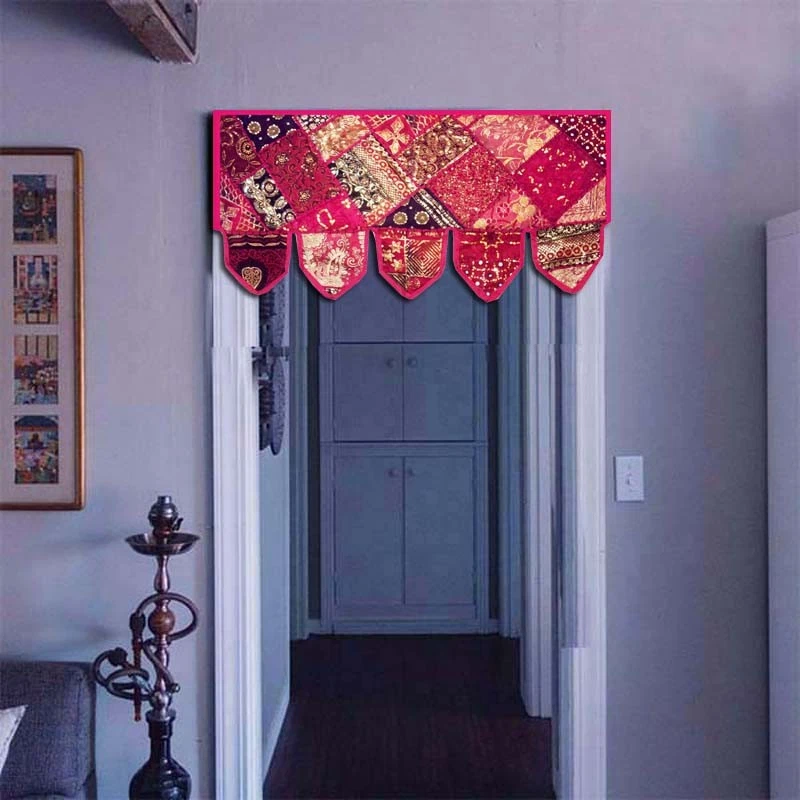 33% Off 38" Window Topper Embroidered Cotton Patchwork Door Hanging Toran Floral