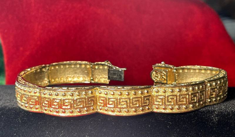 14K GOLD GREEK KEY BRACELET DESIGNER SIGNED AE 28 GRAMS 7.25 LONG 10MM WIDE