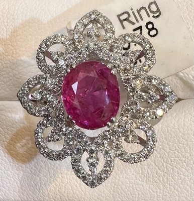 Beautiful 1.92ct Burma Ruby & Diamond Ring GDGL Certified 18k White Gold