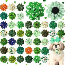 Sanwuta 80 Pieces St. Patricks Day Dog Collar Flowers Bulk Shamrock Dog Charm...