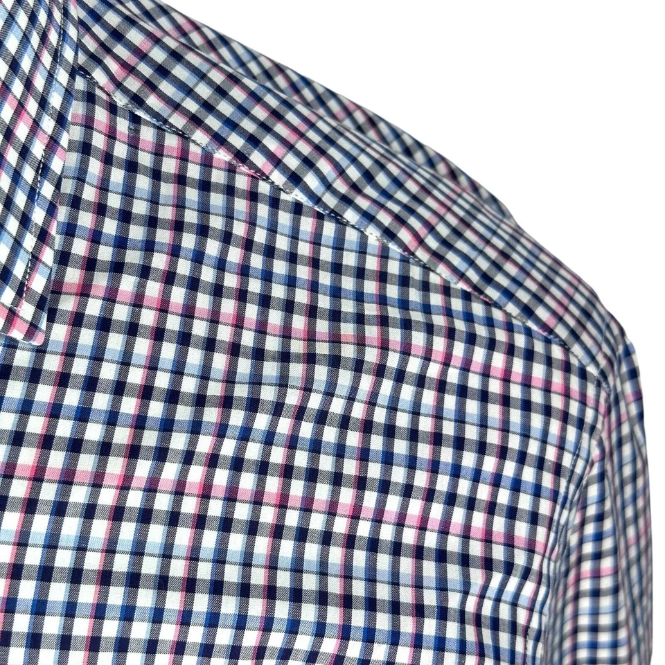 Luciano Barbera Shirt Mens Large Blue Pink Gingham Long Sleeve Button-Up Cotton - Image 3 of 4