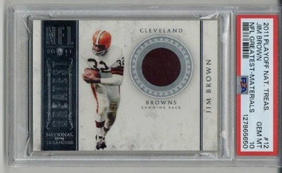 2011 PANINI PLAYOFF NATIONAL TREASURES GREATEST MATERIALS JIM BROWN /99 PSA 10