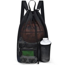 Mildbeer Large Mesh Drawstring Backpack for Gym & Travel Xl: 25"x14"x6" Black