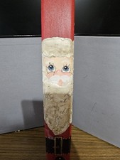 Santa Claus Wood Hand Painted 15in Tall Skinny Triangle Shaped Vintage