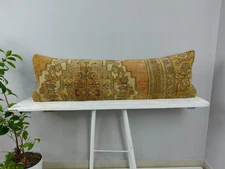 Vintage Kilim Lumbar Pillow 12x40 Long Decorative Sofa Cushion Made from Turkish