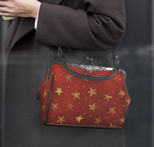 Holiday Red Gold Star Kisslock Medium Shoulder Cross Body Bag Satchel