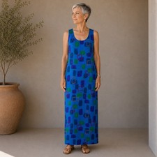 Vintage Impressions Blue Geometric Print Sleeveless Maxi Dress Medium