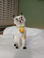 6 Tall Cat With Bell Sitting Figurine VTG Jap...