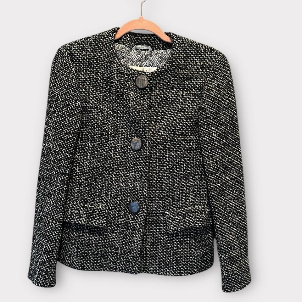 Vintage Max Mara Black Tweed Classic Blazer Jacket Size 8 - Image 2 of 4