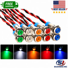 10Pcs 6Mm 1/4" AC/DC 12-24V LED Metal Indicator Light Waterproof Signal Lamp Pil