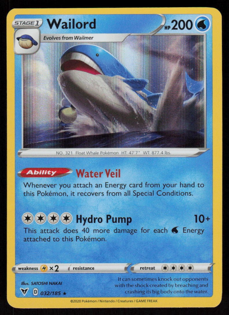 Wailord 032/185 Rare Vivid Voltage Pokemon Holo Near Mint