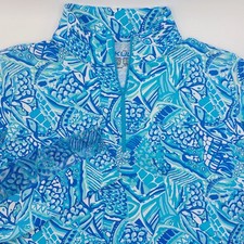 IBKUL Krista Print 1/4 Zip Pullover Women's Medium Mesh Long Sleeves Golf Blue